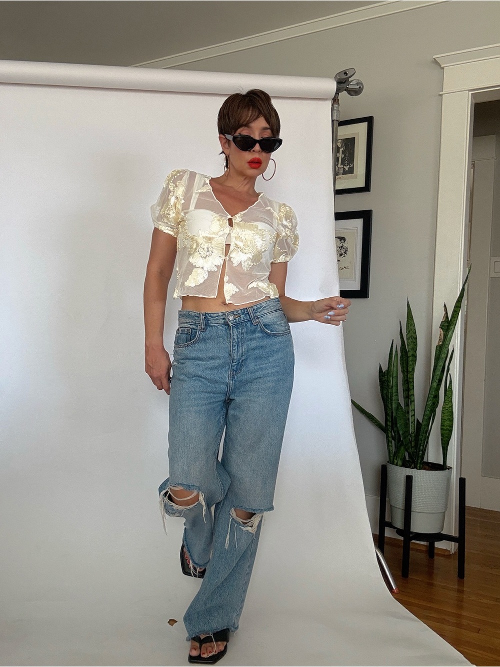 Vintage Style Sheer Floral Top